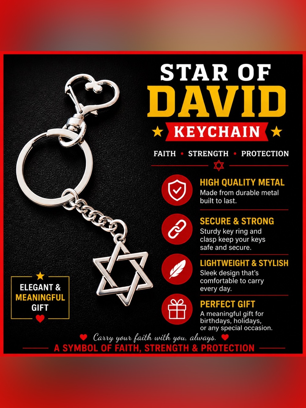 Star of David Keychain Judaica Gift Accessory